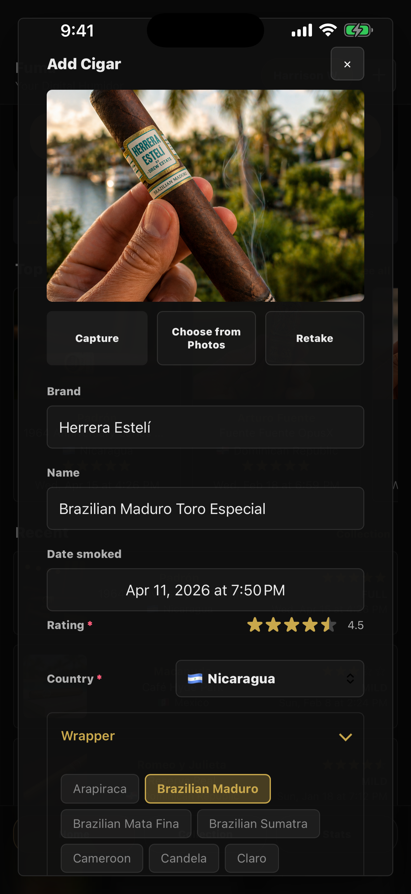 Add cigar form
